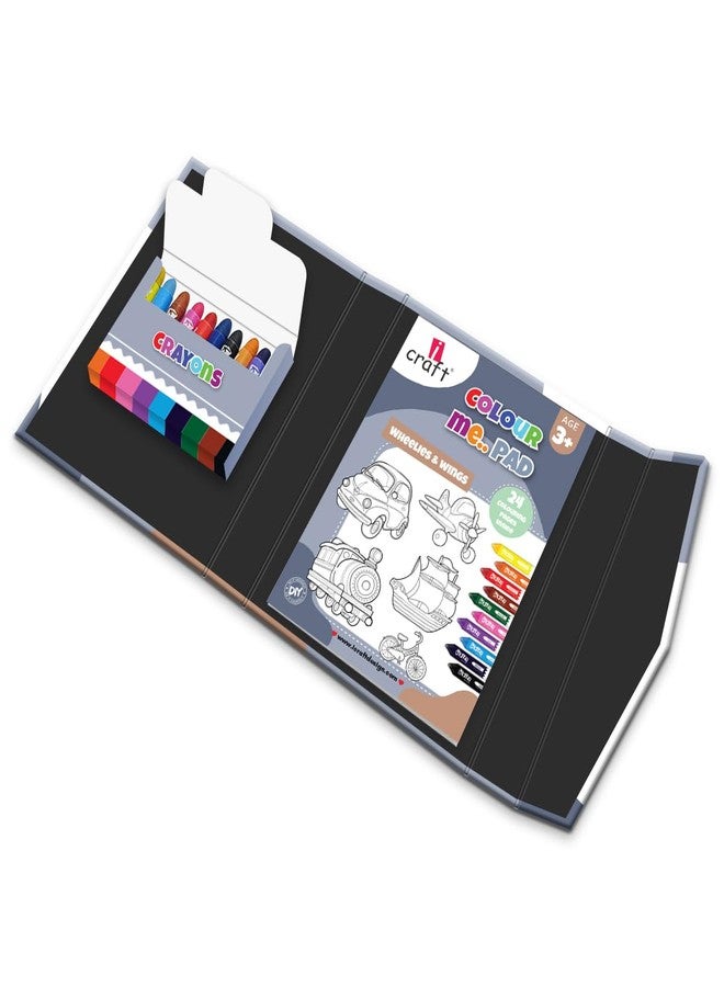 iCraft Vehicle Coloring Pad for Toddlers & Preschoolers - 24 Pages of Cars, Planes, Trains & More + 10 Crayons - Kids Art Set Gift - Image 2